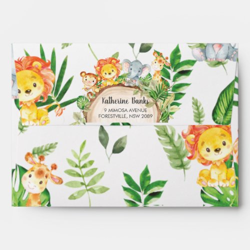 Cute Jungle Animals Greenery Baby Shower Birthday Envelope