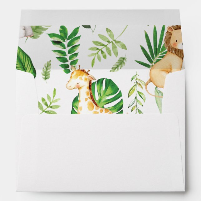 Cute Jungle Animals Greenery Birthday Baby Shower  Envelope (Back (Bottom))