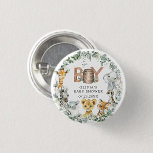 Cute Jungle Animals Greenery Boy Baby Shower Button
