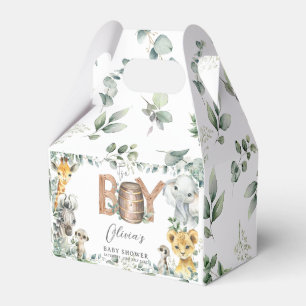 Cute Jungle Animals Greenery Boy Baby Shower Favor Boxes