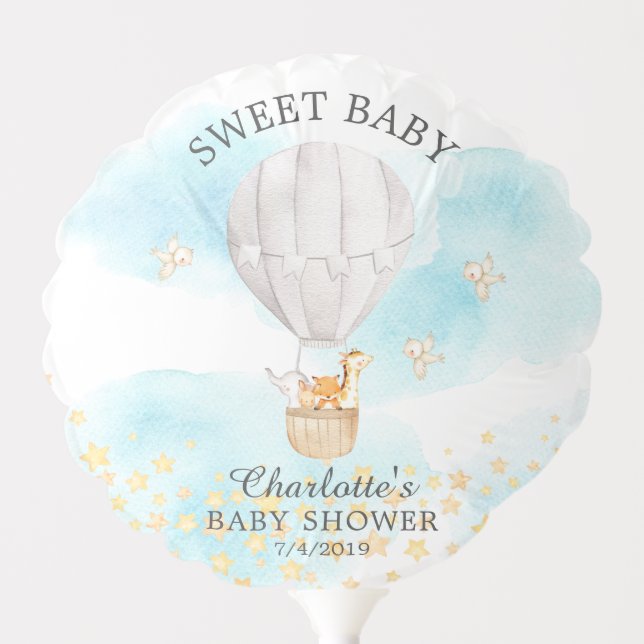 Cute Jungle Animals Hot Air Balloon Baby Shower (Front)
