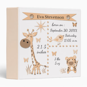 Cute jungle animals in a delicate coral color 3 ring binder