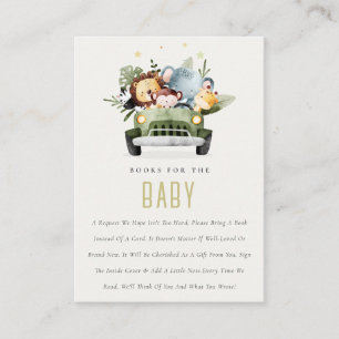 Cute Jungle Animals in Car Books For Baby Shower Enclosure Card