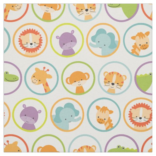 Cute Jungle Animals in Circles Fabric