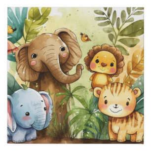 Cute Jungle Animals Kids Nursery Faux Canvas Print