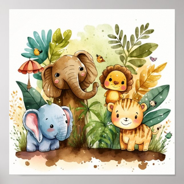 Cute Jungle Animals Kids Nursery Poster (Front)