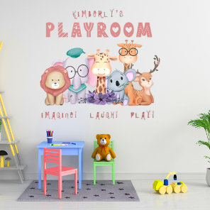 Cute Jungle Animals Kids Personalized Playroom Wall Decal