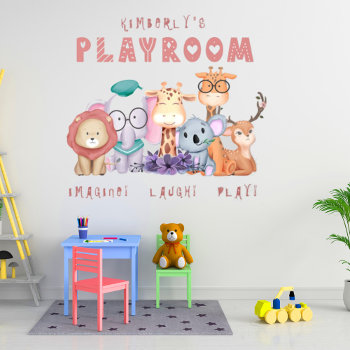 Cute Jungle Animals Kids Personalized Playroom Wall Decal by designcurvestudios at Zazzle