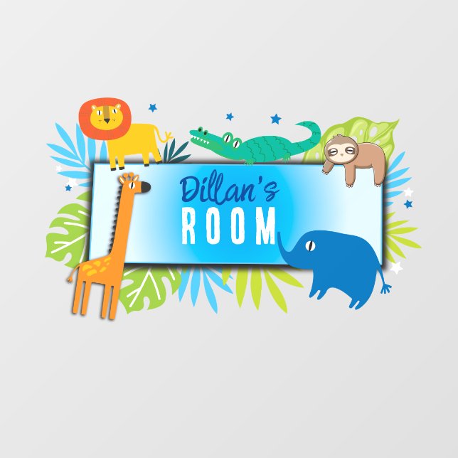 Cute Jungle Animals Kids Personalized Playroom  Wall Decal (Front)