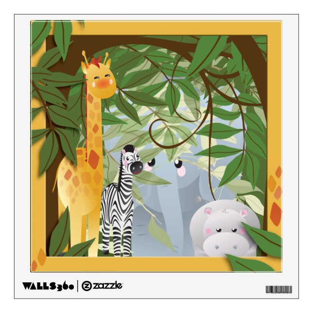 Cute Jungle Animals Kids Room Wall Decal (Front)