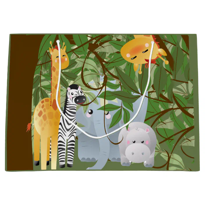 Large 33cm Gift Bag jungle theme animals Presents Childrens Kids 