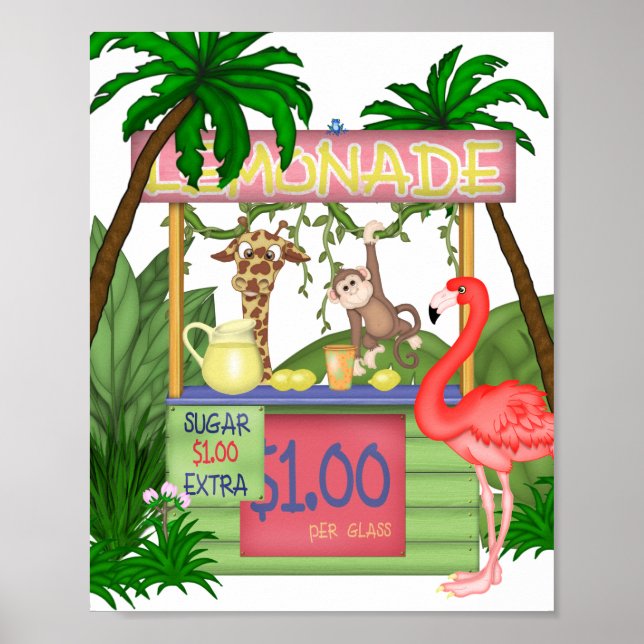 Cute Jungle Animals Lemonade Stand Poster (Front)