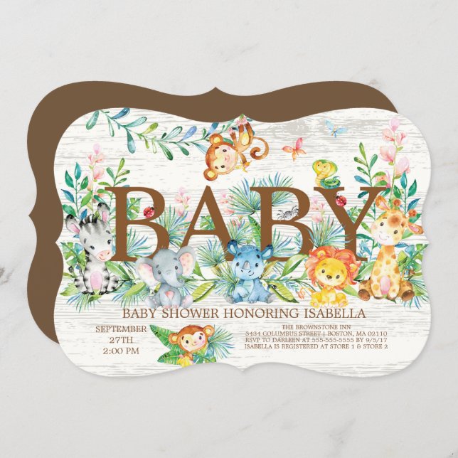 Cute Jungle Animals Neutral Baby shower Invitation (Front/Back)