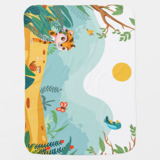 🦊 Cute Jungle Animals Nursery Illustration 🌿  Baby Blanket
