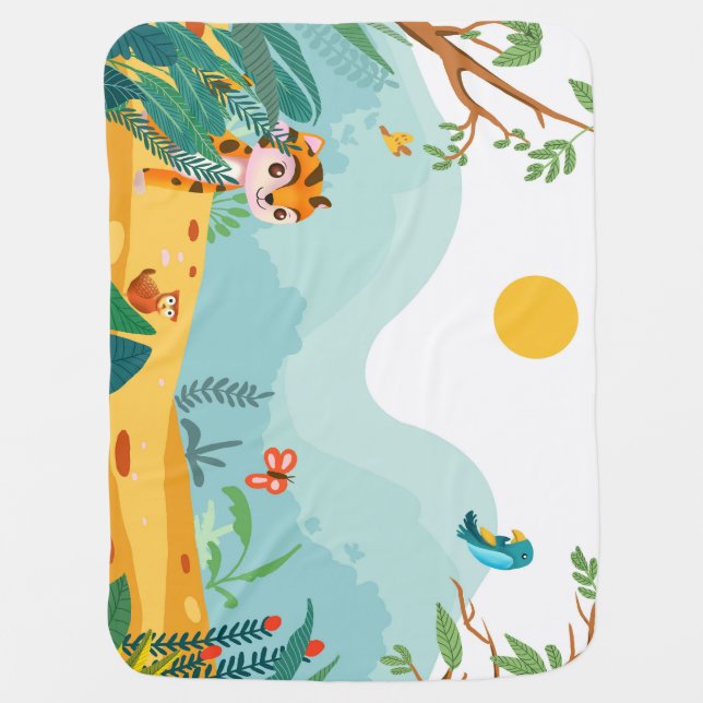 🦊 Cute Jungle Animals Nursery Illustration 🌿  Baby Blanket (Front)