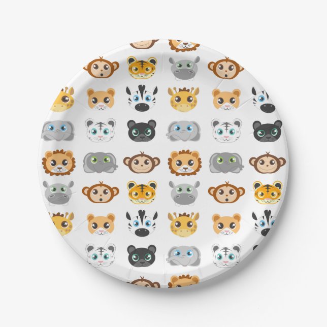 Cute Jungle Animals Pattern Paper Plates (Front)