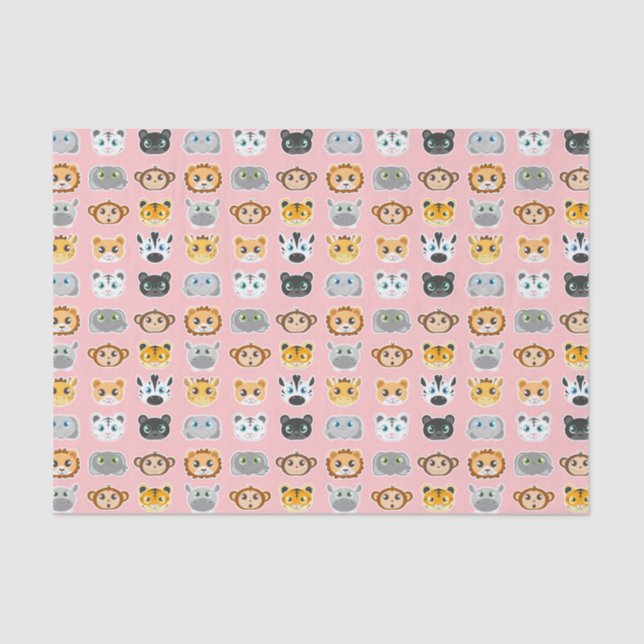 Cute Jungle Animals Pattern Pink Tissue Paper (Front)