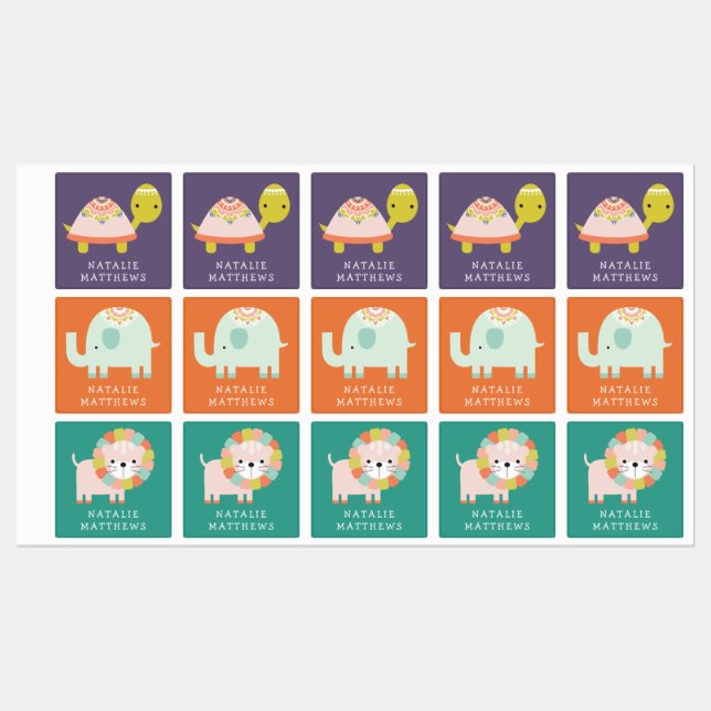 Cute Jungle Animals Personalized Kids' Labels (Sheet)