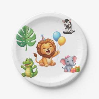 Cute Jungle Animals Safari 1st Birthday Invitation Paper Plates