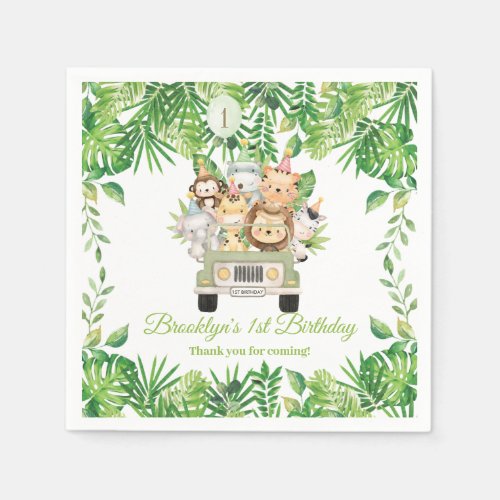 Cute Jungle Animals Safari Adventure Car Birthday  Napkins