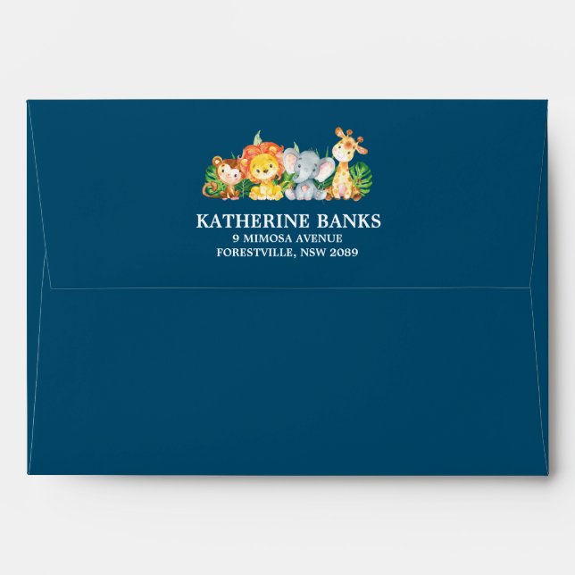 Cute Jungle Animals Safari Birthday Baby Shower Envelope (Back (Top Flap))