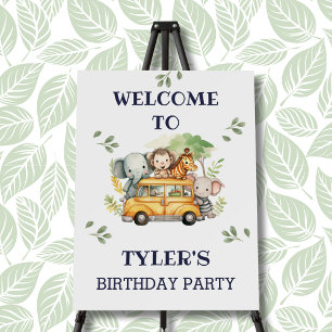 Cute Jungle Animals Safari Birthday Welcome Sign 