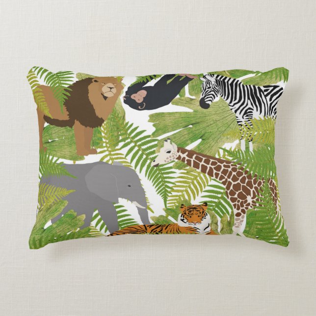Cute Jungle Animals Safari Boy | Girl Accent Pillow (Front)
