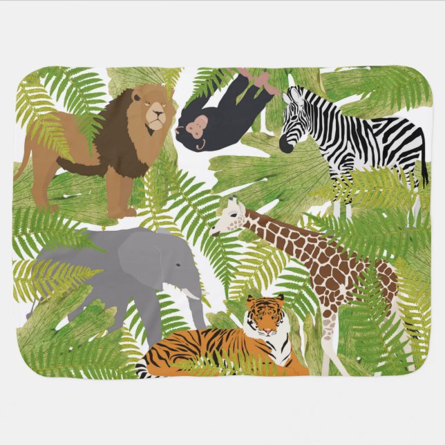 Cute Jungle Animals Safari Boy | Girl Baby Blanket (Horizontal)