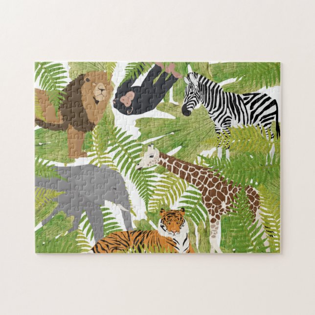 Cute Jungle Animals Safari Boy | Girl Jigsaw Puzzle (Horizontal)