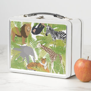Cute Jungle Animals Safari Boy   Girl Metal Lunch Box
