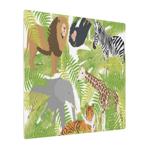 Cute Jungle Animals Safari Boy   Girl  Metal Print