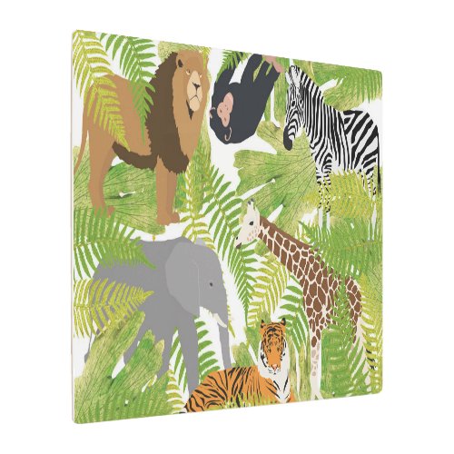 Cute Jungle Animals Safari Boy  Girl  Metal Print