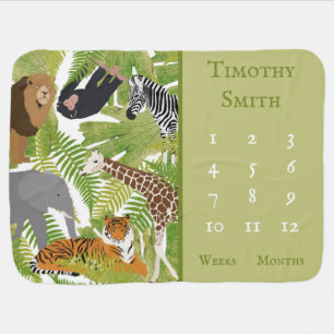 Cute Jungle Animals Safari Boy Girl Milestone Baby Blanket