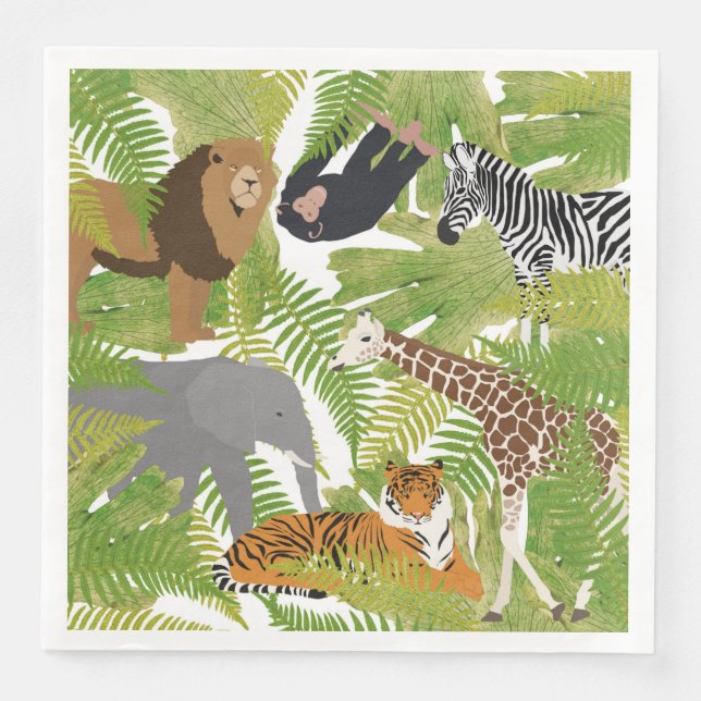 Cute Jungle Animals Safari Boy | Girl Paper Dinner Napkins (Front)