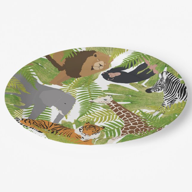 Cute Jungle Animals Safari Boy | Girl Paper Plates (Angled)