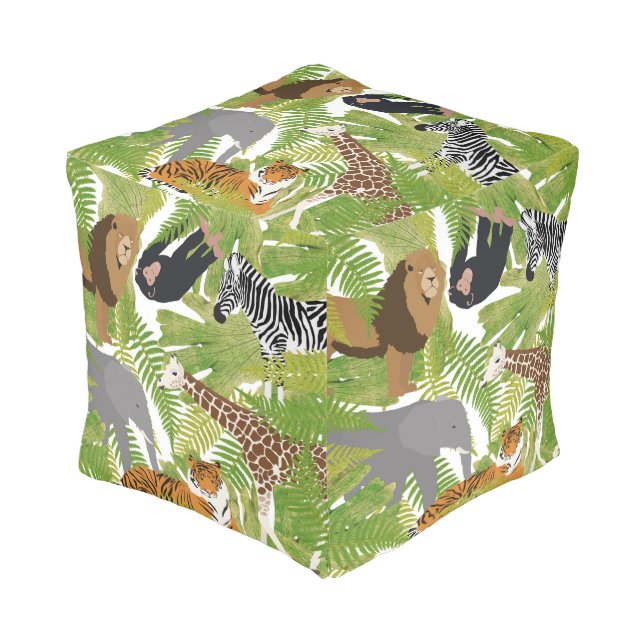 Cute Jungle Animals Safari Boy | Girl Pouf (Angled Front)