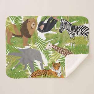 Cute Jungle Animals Safari Boy Girl Sherpa Blanket