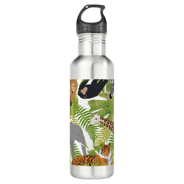 Cute Jungle Animals Safari Boy | Girl Stainless Steel Water Bottle (Front)