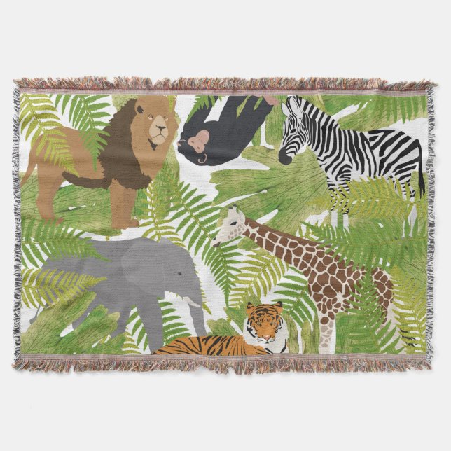 Cute Jungle Animals Safari Boy | Girl Throw Blanket (Front)