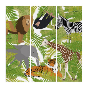 Cute Jungle Animals Safari Boy   Girl Triptych