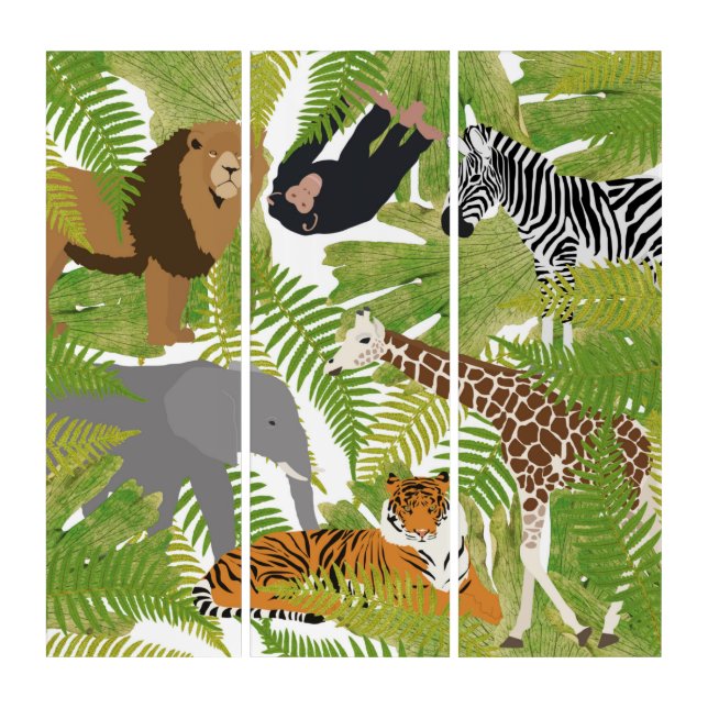 Cute Jungle Animals Safari Boy | Girl Triptych (Front)
