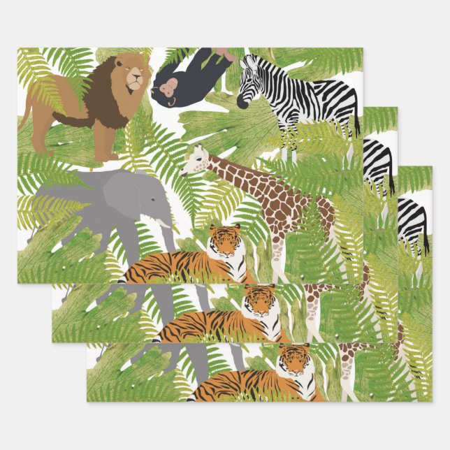 Cute Jungle Animals Safari Boy | Girl Wrapping Paper Sheets (Set)