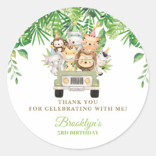 Cute Jungle Animals Safari Car Birthday Favor  Classic Round Sticker