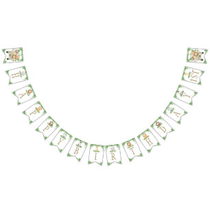 Cute Jungle Animals Safari Car Greenery Birthday Bunting Flags