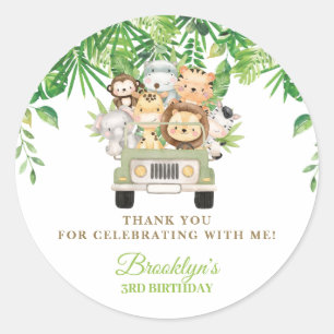 Cute Jungle Animals Safari Car Greenery Favor Classic Round Sticker