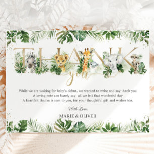Cute Jungle Animals Safari Greenery Baby Shower Thank You Card