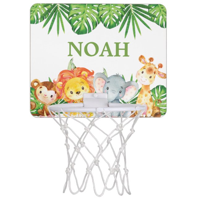 Cute Jungle Animals Safari Greenery Mini Basketball Hoop (Front)
