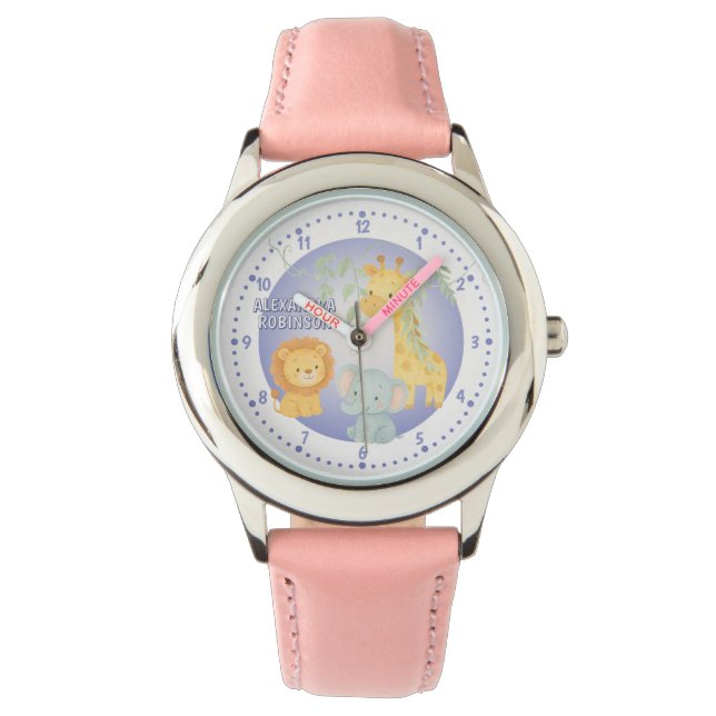 Cute Jungle Animals Safari Kids Personalized Watch (Front)