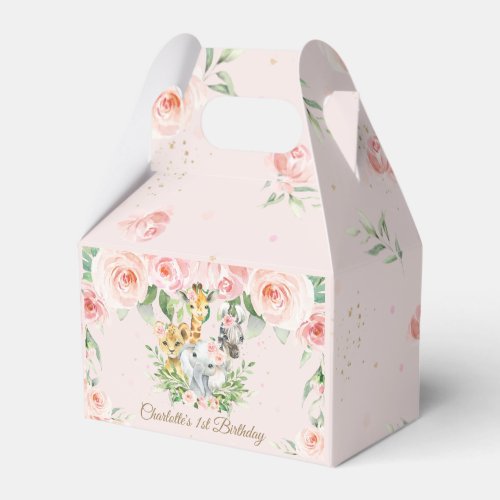 Cute Jungle Animals Safari Pink Floral Thank You F Favor Boxes