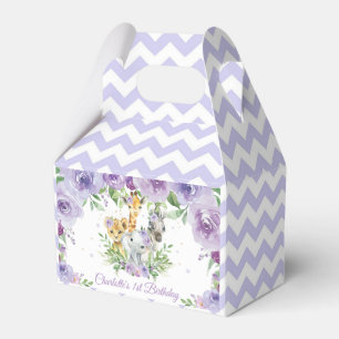 Cute Jungle Animals Safari Purple Floral Thank You Favor Boxes
